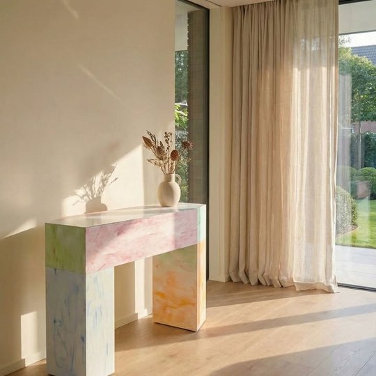 🔸️🔹️Side table งาน tempered glass+wood ที่ไล่เฉดสีได้อย่าง...