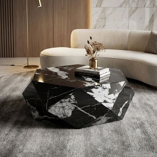 โต๊ะกลางหินลาย Marble ทรง Abstract ดีไซน์เหลี่ยมคม เส้นสาย...