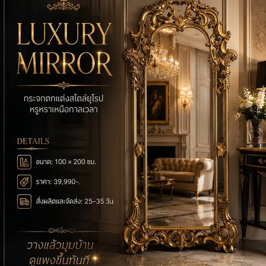 กระจกวินเทจกรอบทองสไตล์ยุโรป สำหรับบ้านที่ต้องการความหรูเห...